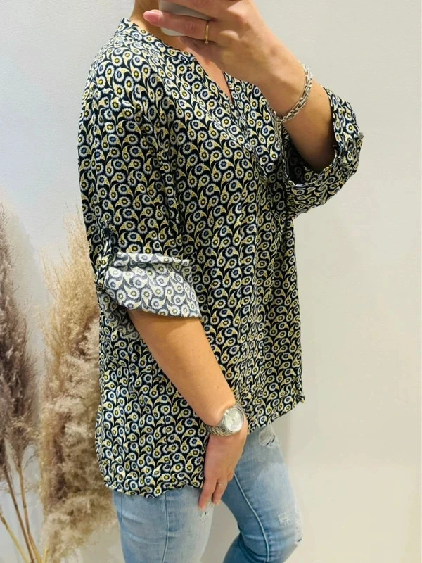 vrouwelijke blouse vloeiend marine en geel T 50/52 – photo 2